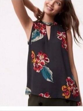 LOFT Floral Sleeveless Top - Black, Red, Yellow, Green